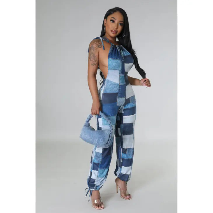 "Patched"  Denim Print Jumpsuit