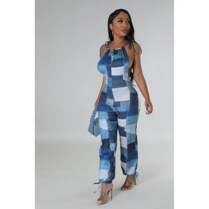 "Patched"  Denim Print Jumpsuit