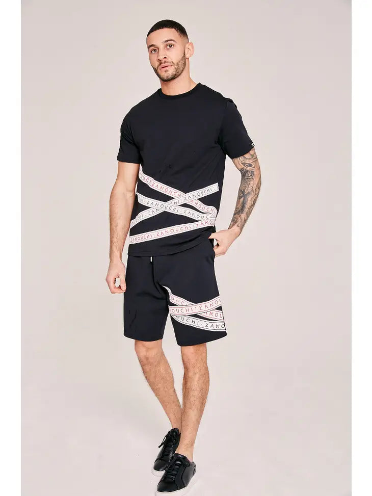 "Tapered" Tape Print Shorts