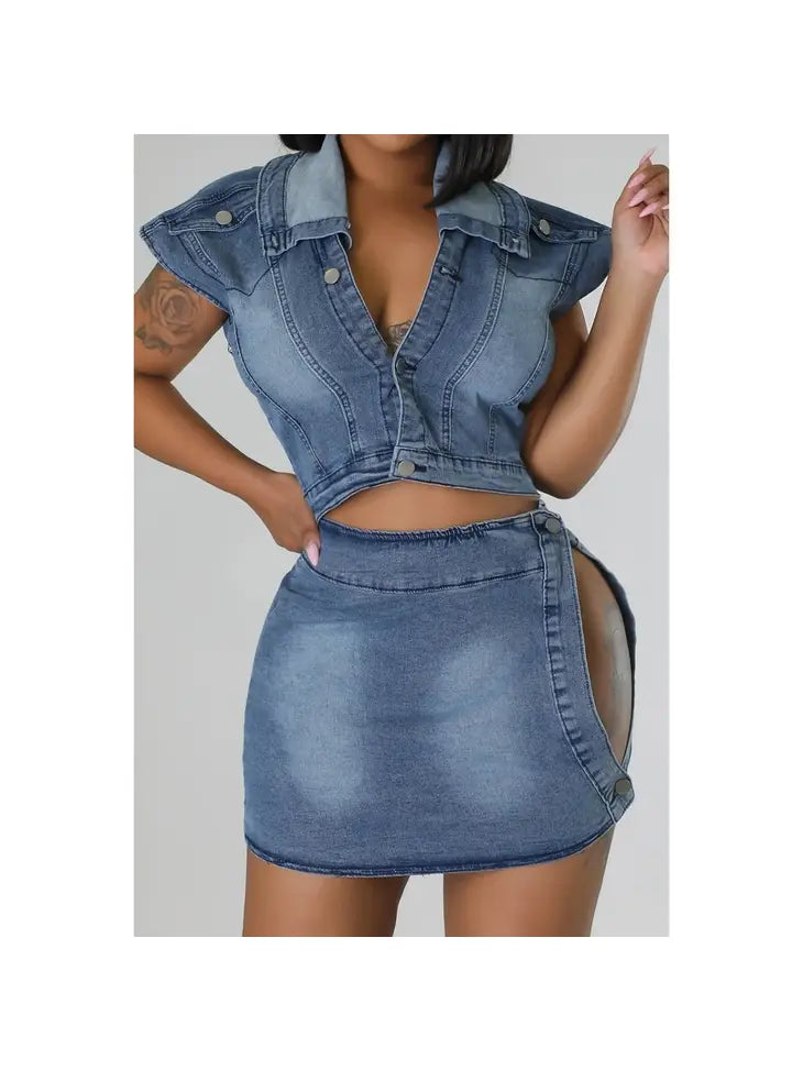 "Doubt It" Denim Skirt Set