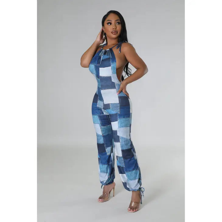 "Patched"  Denim Print Jumpsuit