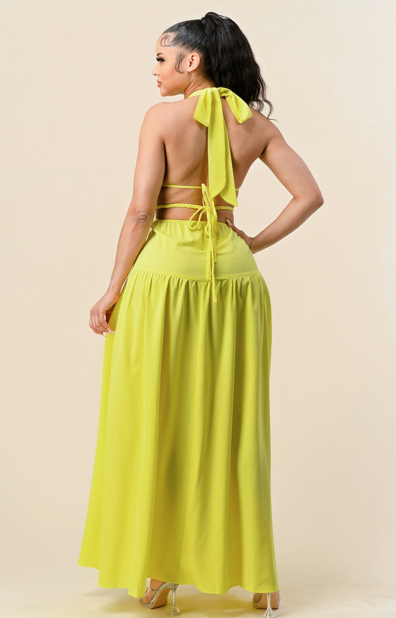 "Lemon Drop" Cutout High Slit Maxi