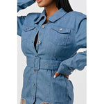 "Carpe Denim" Long Sleeve Cutout Denim Dress